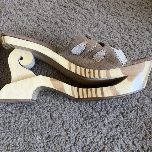 Vintage Splash Wood Cutout Wooden Platform Sandals Size 9 - Picture 4 of 11